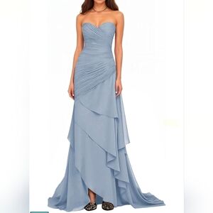 Strapless Blue Evening Gown